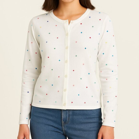 Talbots Sweaters - Talbots Vintage White Floral Embroidered Cardigan Sweater Size Medium